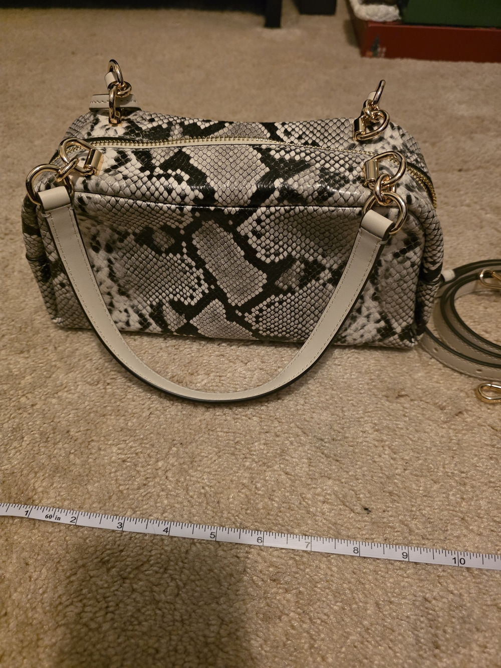 Michael Kors Cream and Black Snake-Print Shoulder Bag with Gold Hardware